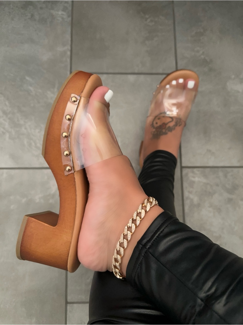 Clear Strap Studded Mule Platform Block Heel Sandals